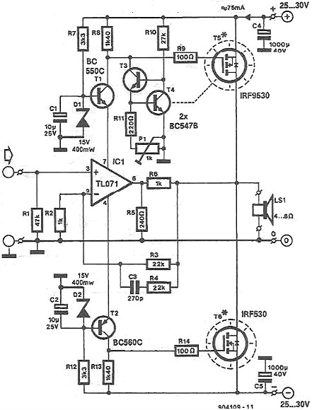 MOS管功率放大器电路图 MOS管功率放大器电路图