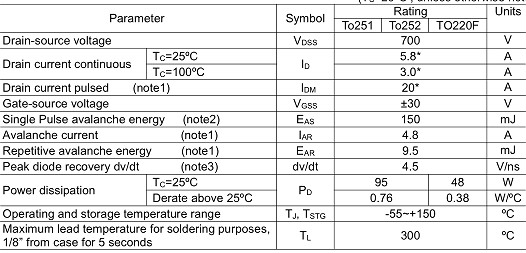 6N70H,5.8A/700V,MOS管 6N70H,5.8A/700V,MOS管
