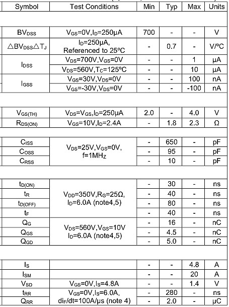 6N70H,5.8A/700V,MOS管 6N70H,5.8A/700V,MOS管