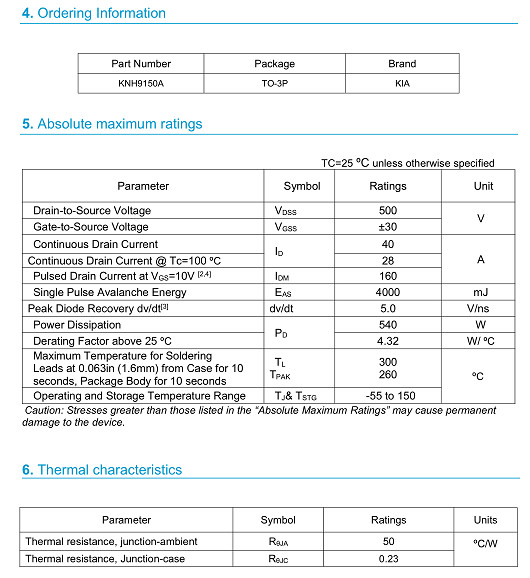MOS管,40A/500V,KNX9150A MOS管,40A/500V,KNX9150A