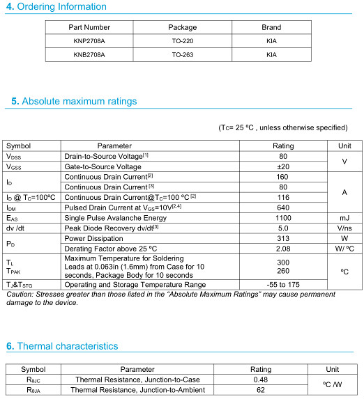 MOS管,2708,160A/80V MOS管,2708,160A/80V