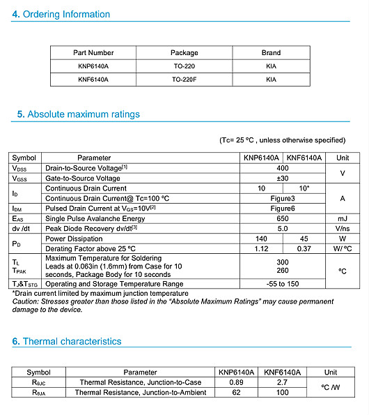 450V11A规格书;MOS管6140参数 450V11A规格书;MOS管6140参数