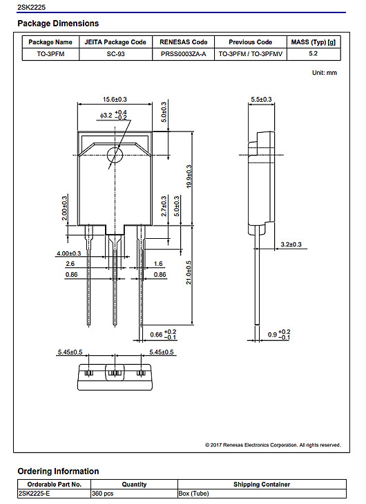 瑞萨2SK2225参数1500V2A 瑞萨2SK2225参数1500V2A
