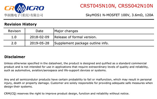 CRSS042N10N参数 CRSS042N10N参数