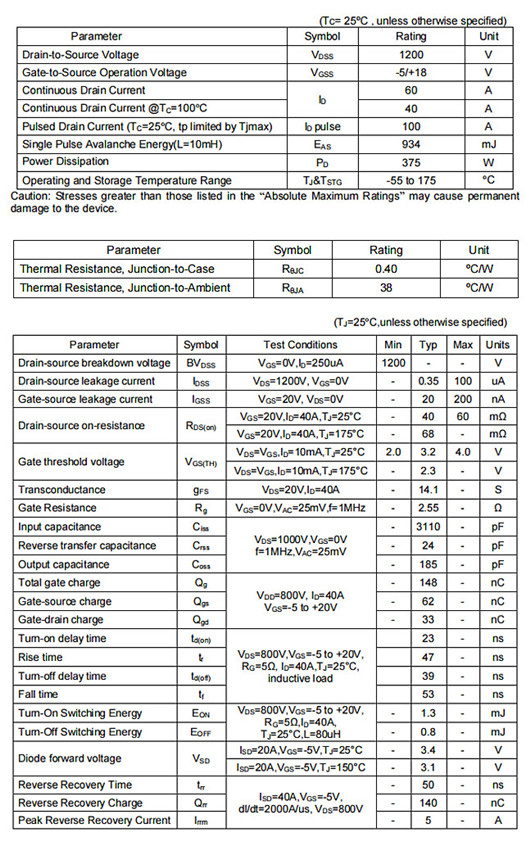 40n120参数,KSZ040N120A 40n120参数,KSZ040N120A
