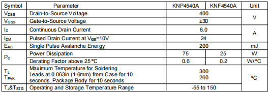 400v6a场效应管,KNP4540A参数 400v6a场效应管,KNP4540A参数